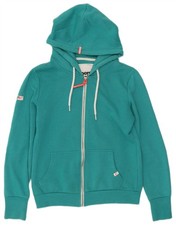 SUPERDRY Womens Zip Hoodie Sweater UK 12 Medium Blue Cotton CP15