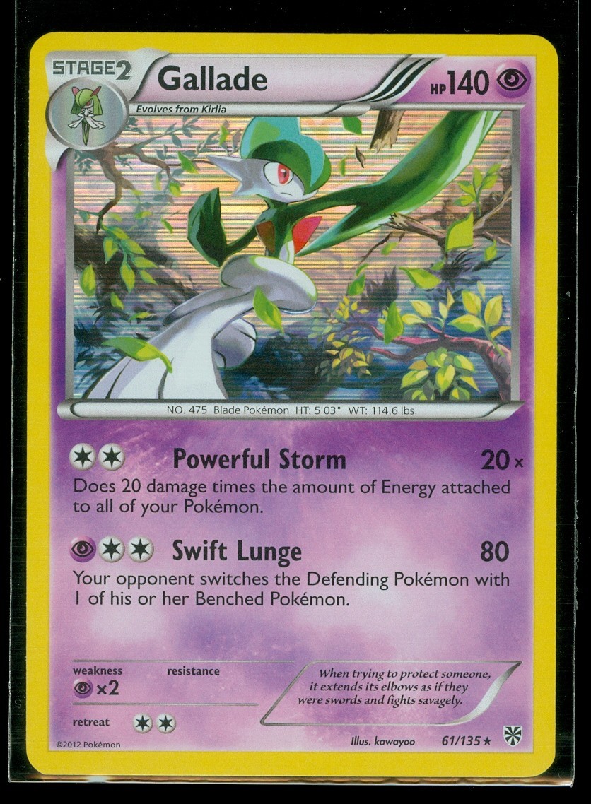 Pokemon GALLADE 61/135 Plasma Storm - RARE HOLO - MINT
