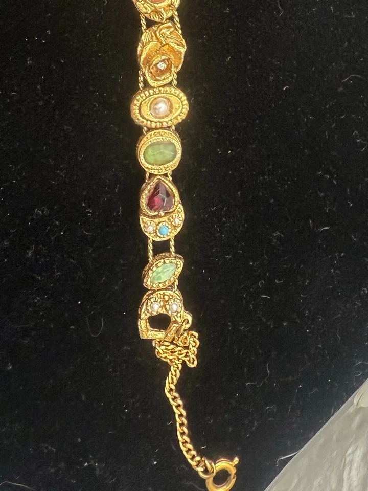 Gorgeous Vtg Victorian Revival  Slide Charm Bracelet 8" - Image 2 of 4
