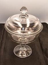 Early American Pressed Glass Pedestal Compote Dish with lid