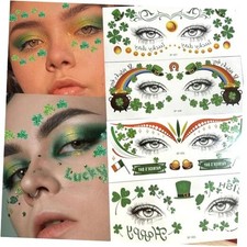 St. Patrick's Day Temporary Tattoos - Shamrock Face Stickers 01-green shamrock