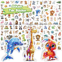 Tiere Sticker Kinder, 8 Pcs Glitzer Tier Aufkleber, Holografische Folie Entschie