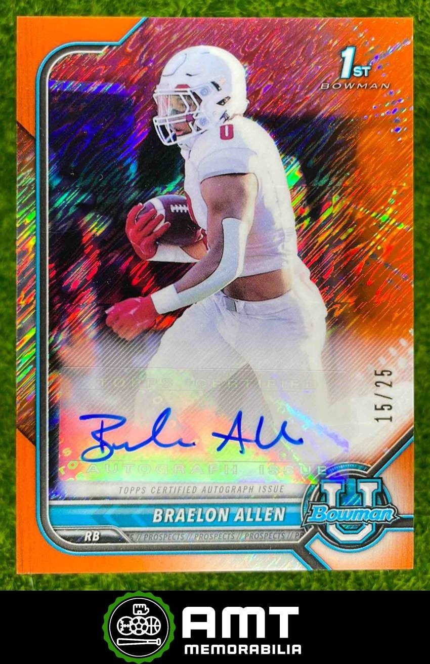 2021 Bowman University Braelon Allen Chrome Prospects Auto Orange Shimmer 15/25
