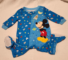 Y2K Disney Baby Mickey Mouse Blue Fleece Footed Sleeper One Piece 12M Zip