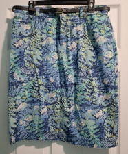 Christopher Banks Blue Floral Cotton SKIRT with Belt Pockets Size 10