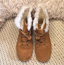 SOREL Whitney II Joan Lace Youth Boot Elk Tan Suede Faux Fur Sz 4 NY4572-242
