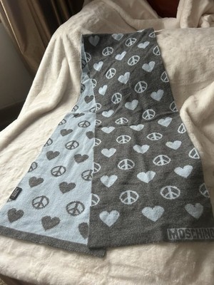 MOSCHINO  UNISEX LOVE & PEACE  SCARF Gray, And Powder Blue Soft, And Beautiful ￼