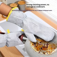 Steel wire dishwashing gloves with extended and thickened waterproof handguard