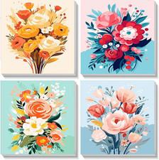 4 Pack Flower Paint by Number for Kids with Wooden Frame, Paint by Numbers for K