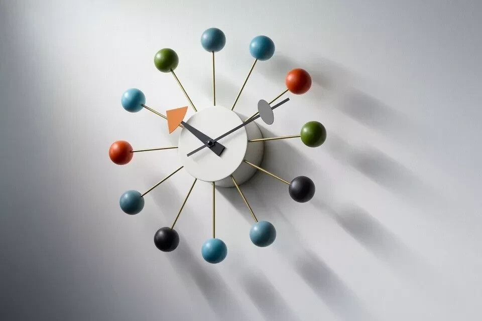 New Contemporary Modern Retro Multi colored George Nelson Ball Wall Clock 18"