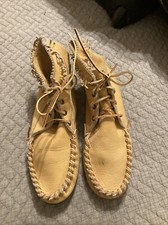 Native American Deer  Skin Leather Mocs. Unworn Unisex. Sized At A Ladies 9