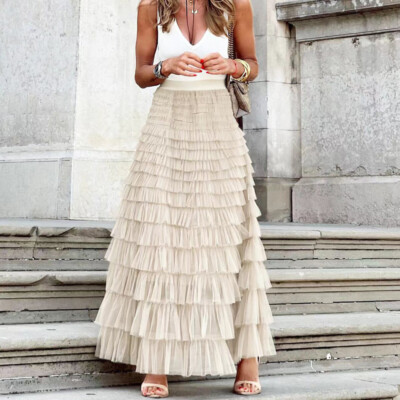 Women Layered Ruffles Cake Skirt Summer Fashion A Line Swing