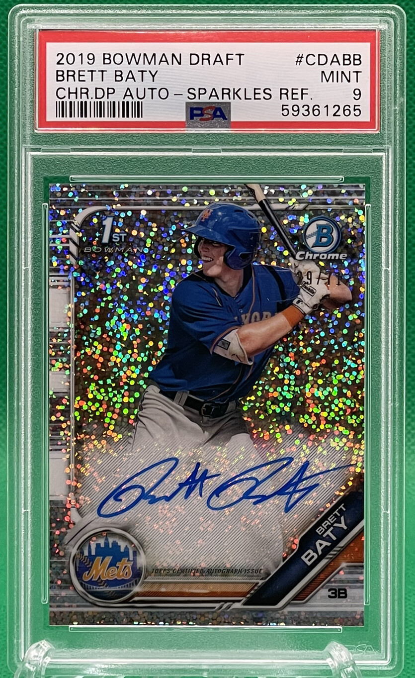 2019 Bowman Chrome Brett Baty 1st RC Rookie SPARKLES REFRACTOR AUTO /71 🔥 PSA 9