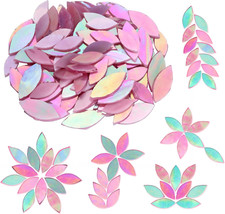 100 Pieces Iridescent Glass Petal Mosaic Tiles, Hand-Cut Pink Stained Glass Flow