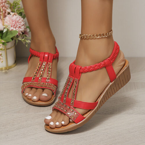 Sandali moda estate donna 2024 strass tempo libero scarpe basse bohemien - Foto 43 di 54
