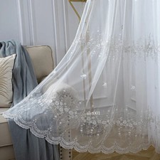 White Embroidered Lace Sheer Curtain Livingroom Balcony Window Treatment Drape
