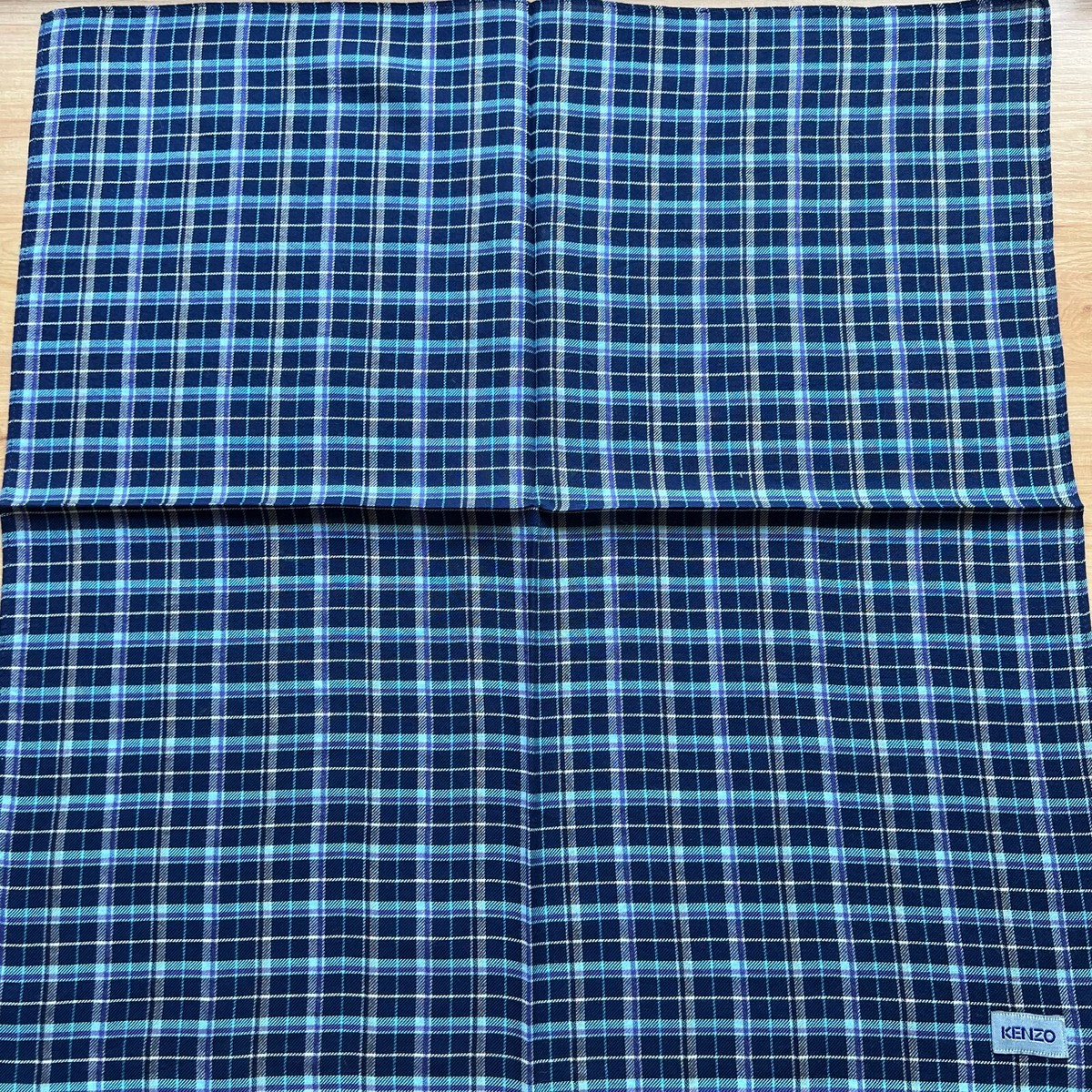 HANDKERCHIEF JAPAN ART VINTAGE BLUE GINGHAM MEN'S POCKET SQUARE