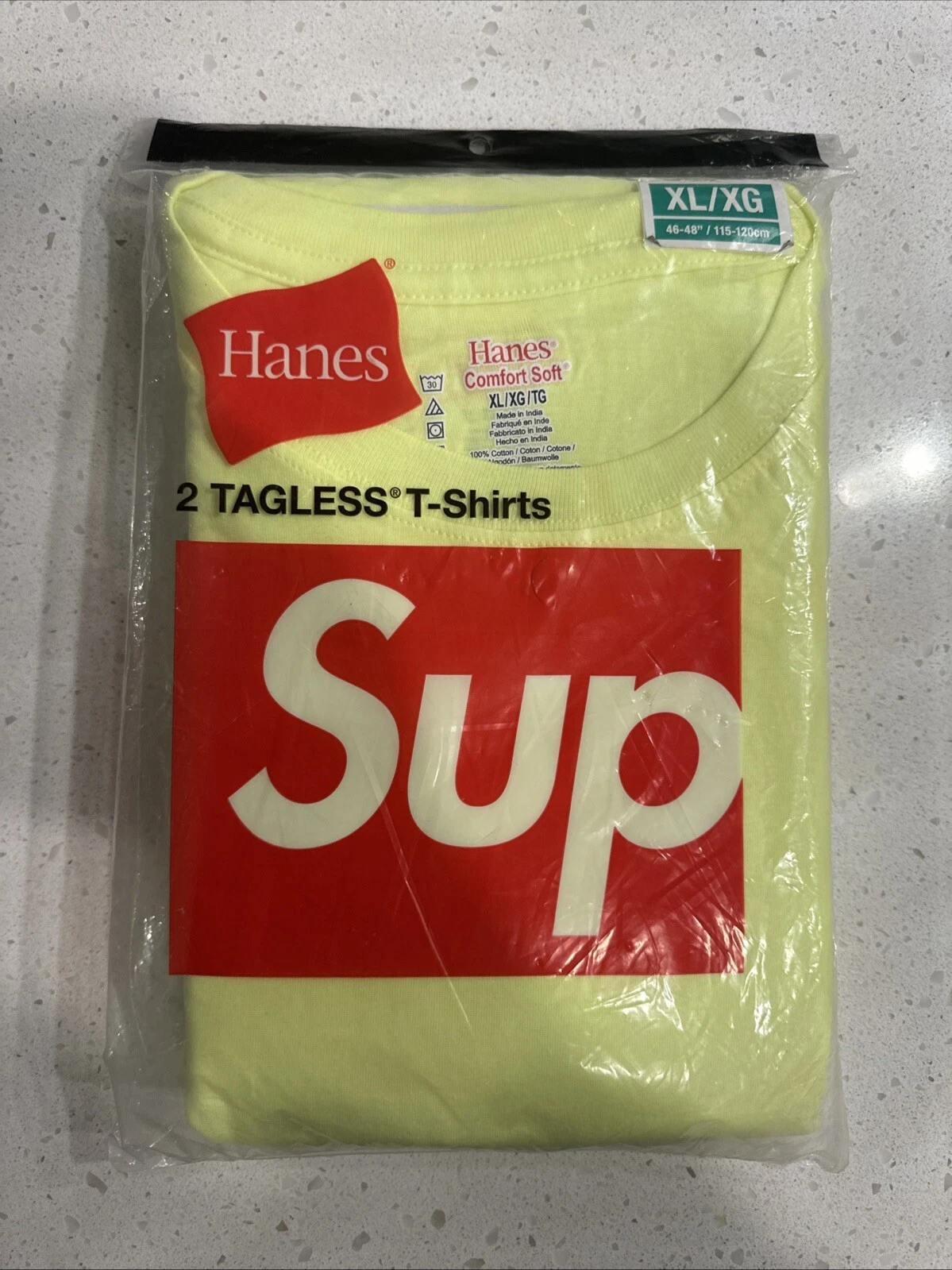 T shirts sans étiquette Supreme/Hanes (lot de 2)   Jaune fluorescent