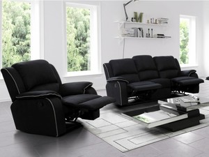 Canape 3 1 Places Relax En Microfibre Hernani Noir Ebay