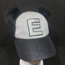 Justice Girls Letter Initial E Black Gray Strapback Hat Cap Adjustable Glitter
