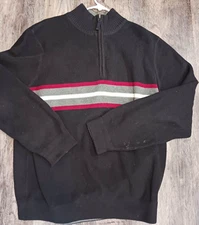 Eddie Bauer Sweater Mens Large Blue Tight Cable 100% Cotton Pullover 1/4 Zipper