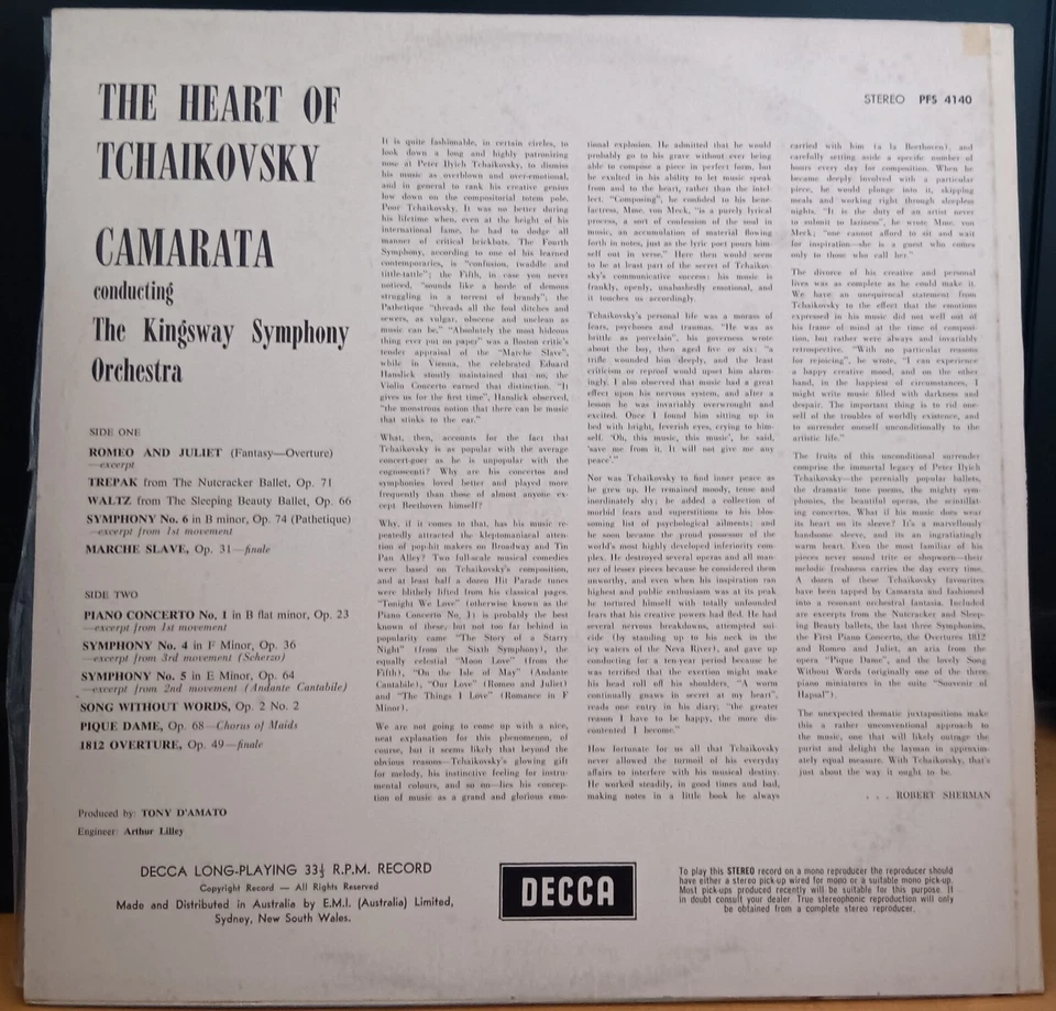Tutti Camarata - Heart Of Tchaikovsky - Phase 4 stereo LP record near mint - Image 2 of 3