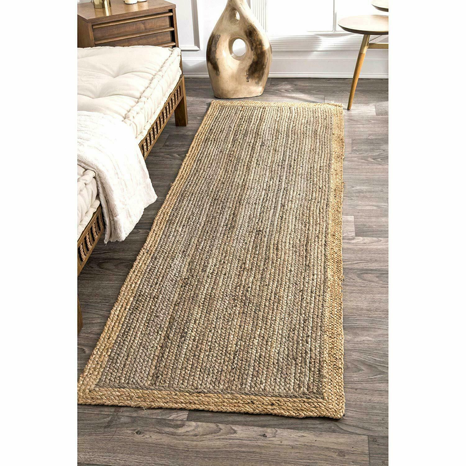Tappeto runner in juta rettangolare tappeto rustico intrecciato tappeto casale naturale look mat foto 3