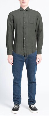 Alpha Studio Men's Olive Green  Linen Casual Shirt Size US 46  EU  56