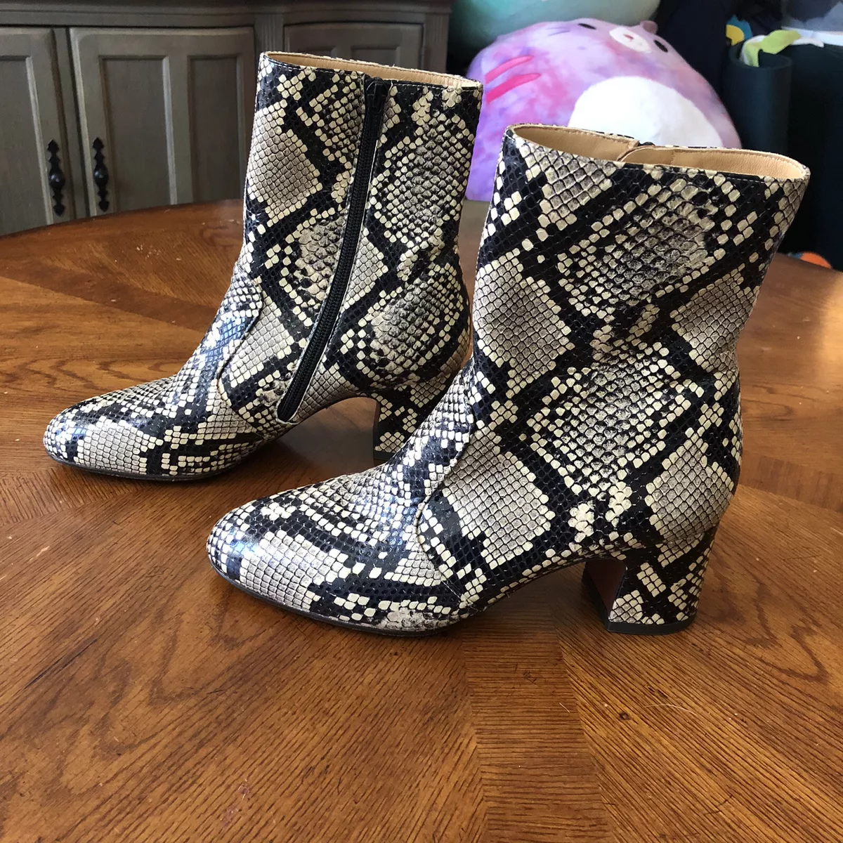 Chie Mihara Boots 36 Mid Calf Snake Animal Print Block Heeled