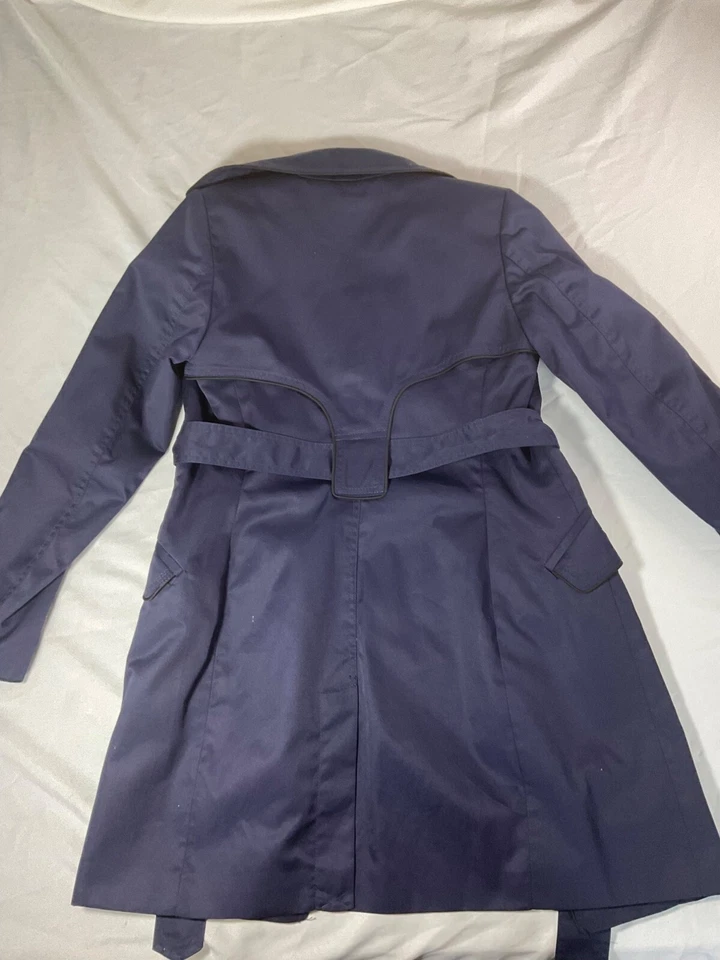 H&M Womens Navy Blue Trench Coat With Printed Lining Size 4 - Image 3 of 3