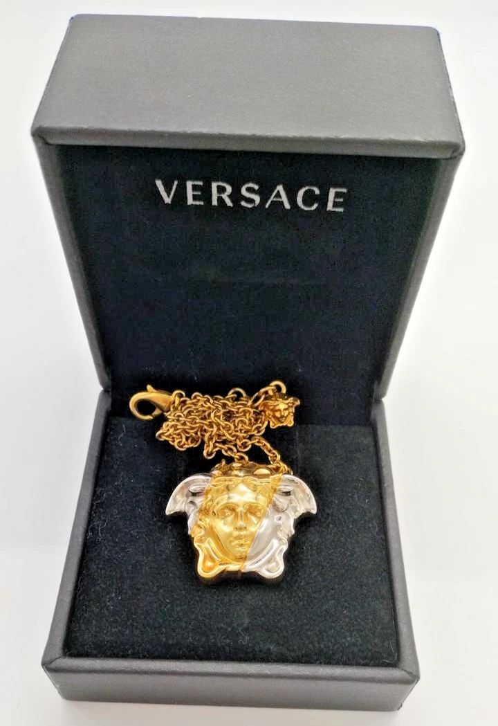 Ciondolo Collana Versace Palazzo Dia Medusa Testa Pavé con Custodia Autentica