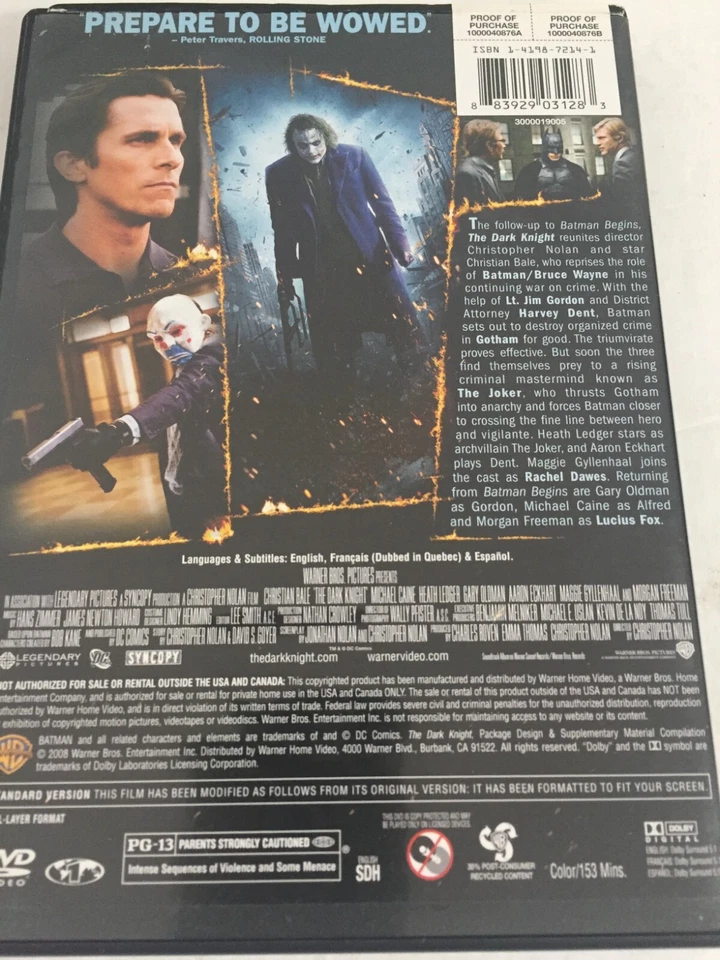The Dark Knight Full Screen Edition DVD Ships Same Day With Tracking - Image 2 of 2