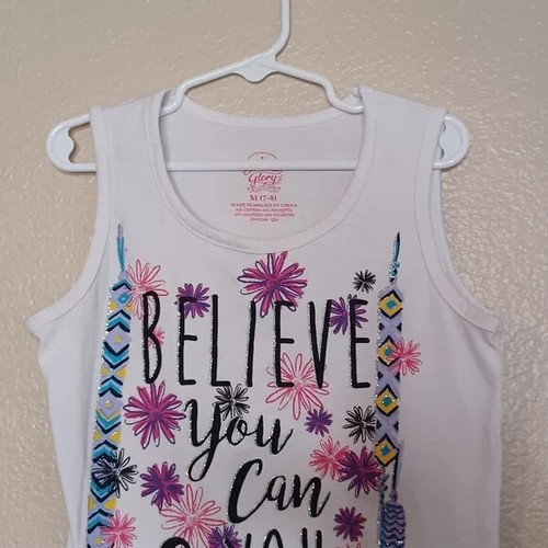 Faded Glory White "Believe You Can & You Will" Tank Top Girl's Size Medium (7-8) - Picture 4 of 10