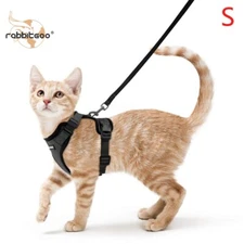 rabbitgoo Cat Pet Harness Dog Adjustable Escape Proof Reflective Vest Black S