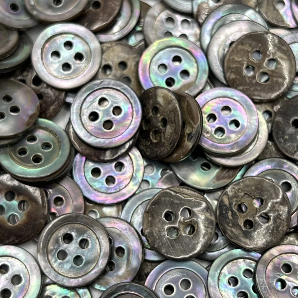 Camisa negra-humo-arco iris concha de perlas tamaño botón borde clásico 11 mm, 7/16" 4 orificios Foto 2 de 3