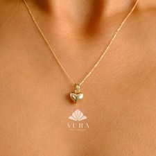 14K Gold Puffed Heart Necklace, 3D Heart Pendant, Gold Love Choker, Mini Heart