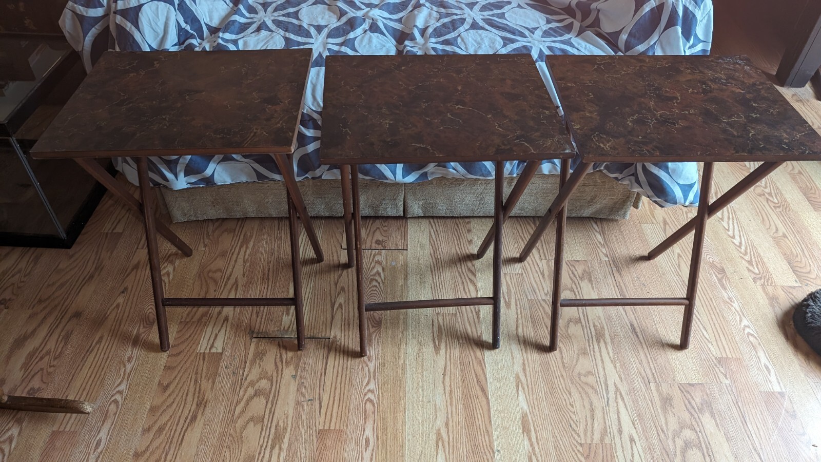 Lot Set Of 3 Vintage MCM SCHEIBE TV Dinner Table Wood Folding Trays eBay