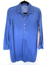 Old Navy Blue Denim Chambray Long Sleeve 1/2 Button Pullover Shirt Dress Women M