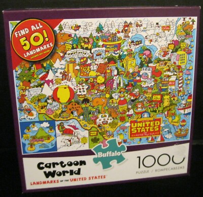 CARTOON WORLD LANDMARKS OF THE US 1000 PCE BUFFALO GAMES JIGSAW PUZZLE W/POS D59