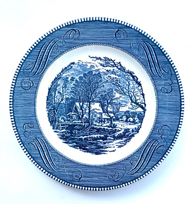 Vintage Royal China Currier & Ives Blue 10'' Dinner Plate 7 avail Old Grist Mill