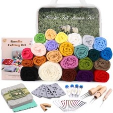 Needle Felting Kit Wool Roving Set, Needle Felting Kit with Felting 24 Colors