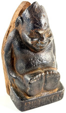 Antique 1900's A.C. Williams BILLIKEN Cast Iron folk art bank wood advertising