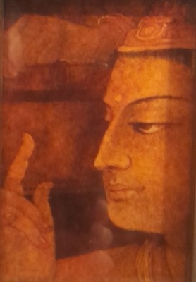 Buddha. Buddhismus. Parthasarathi Krishna. Stehender gerahmter Druck. Nandal Bose.