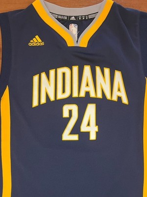 Paul George Adidas Indiana Pacers Jersey #24 Navy Blue Yellow Size