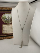 Collar Borla PlataT Estrás Verde 24” L Boho Chic 6” Y Gota Pesa 10 gramos