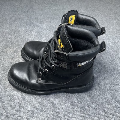 CAT Caterpillar Black Leather Work Boots 6 Inch Mens 7 Lace Up 74151