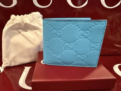 Gucci GG Rubber Effect Leather Neon Blue Bifold Card Holder Wallet