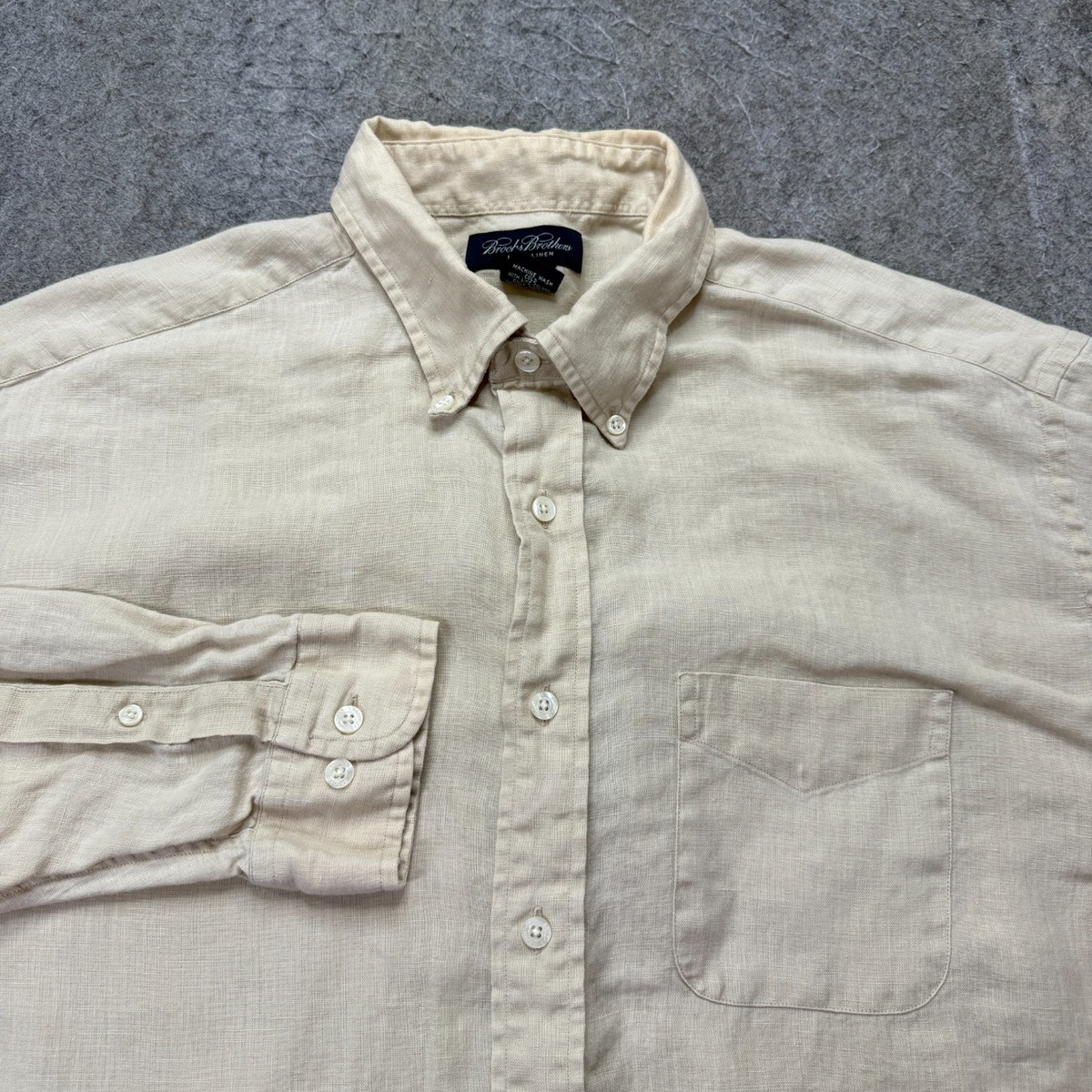 トップス Brooks Brothers IRISH LINEN shirt S Brooks Brothers Irish Linen Shirt Men XL Beige Solid Button-Down