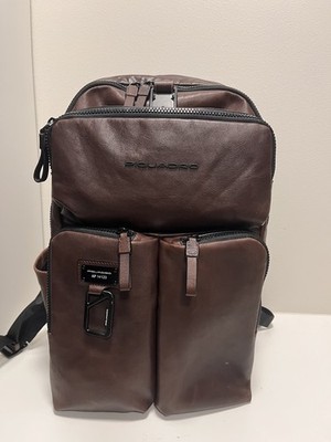 Piquadro AP14123 Brown Leather Laptop Backpack Business Travel Bag Italy