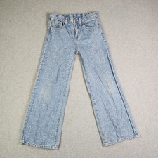 Old Navy Jeans Girls 10 Blue Smiley Face High Rise Built-In Tough Baggy Wide Leg